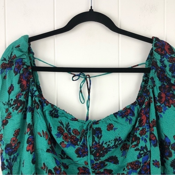 Free People Womens Hilary Printed Long Sleeve Green Floral Top Medium - Picture 6 of 13
